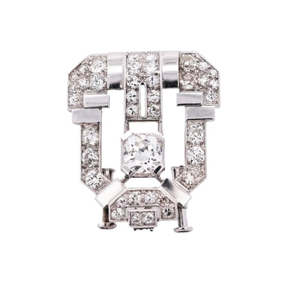 Art Deco, Platinum Diamond Brooch Lueur Jewelry