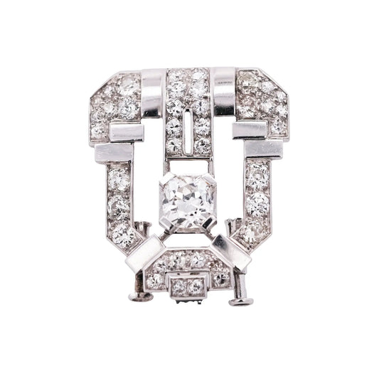 Art Deco, Platinum Diamond Brooch Lueur Jewelry