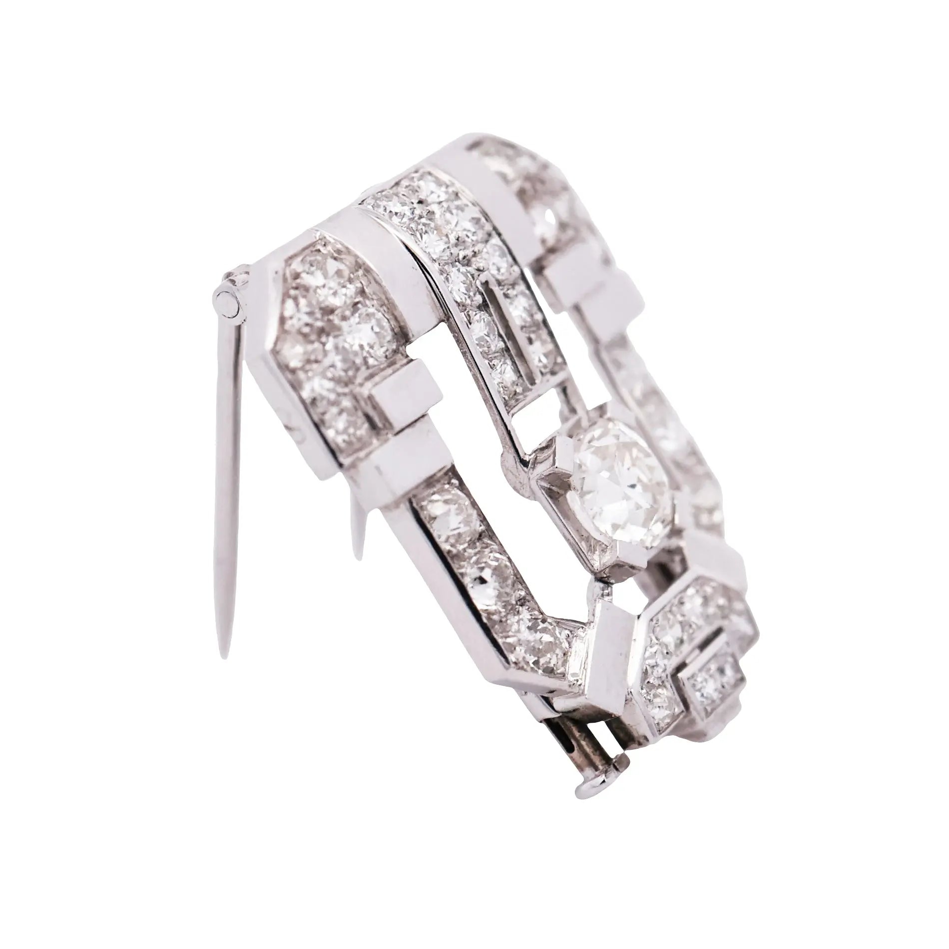 Art Deco, Platinum Diamond Brooch Lueur Jewelry
