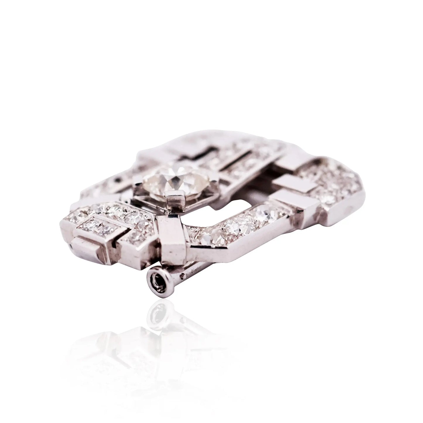 Art Deco, Platinum Diamond Brooch Lueur Jewelry