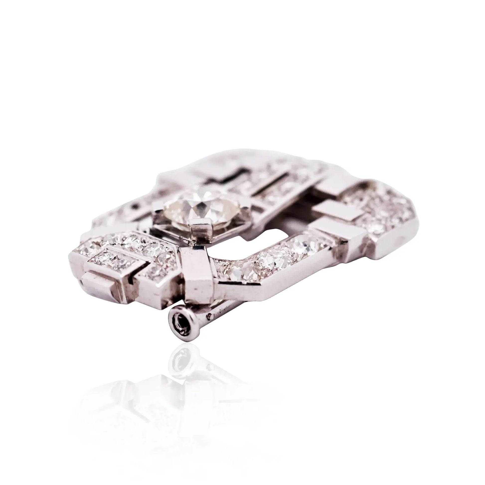 Art Deco, Platinum Diamond Brooch Lueur Jewelry