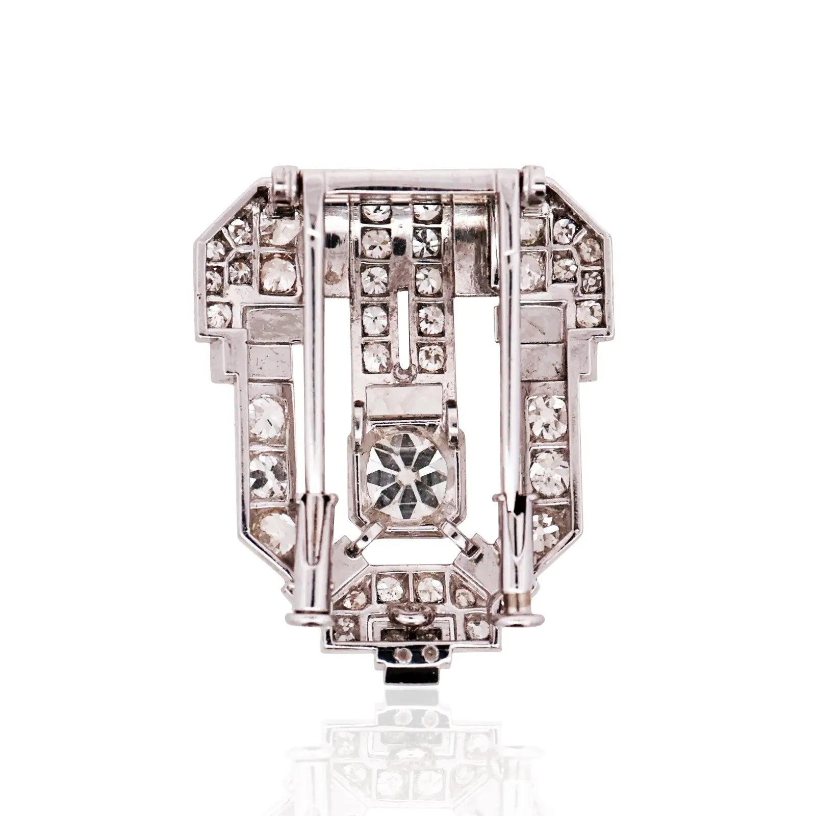 Art Deco, Platinum Diamond Brooch Lueur Jewelry