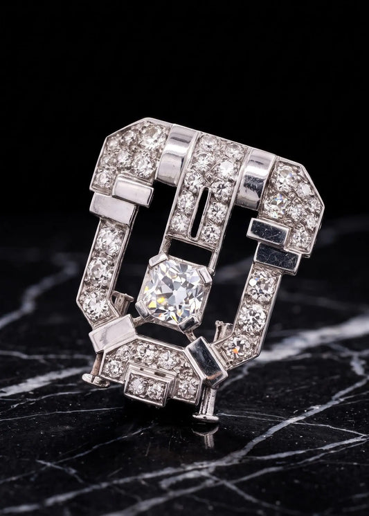 Art Deco, Platinum Diamond Brooch Lueur Jewelry