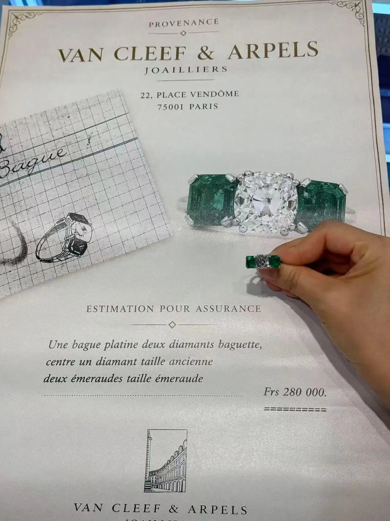 Van Cleef & Arpels, 3.26ct Diamond Emerald Ring, GIA, Certificate