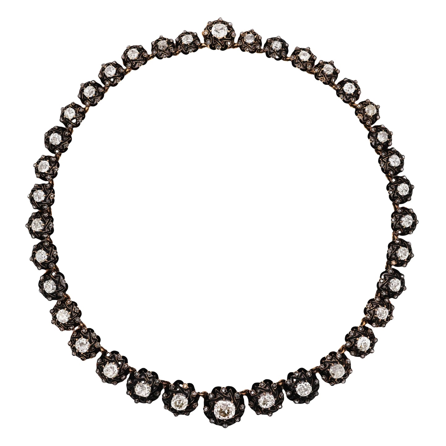 Silver-top-Gold Enamel Diamond Necklace Lueur Jewelry