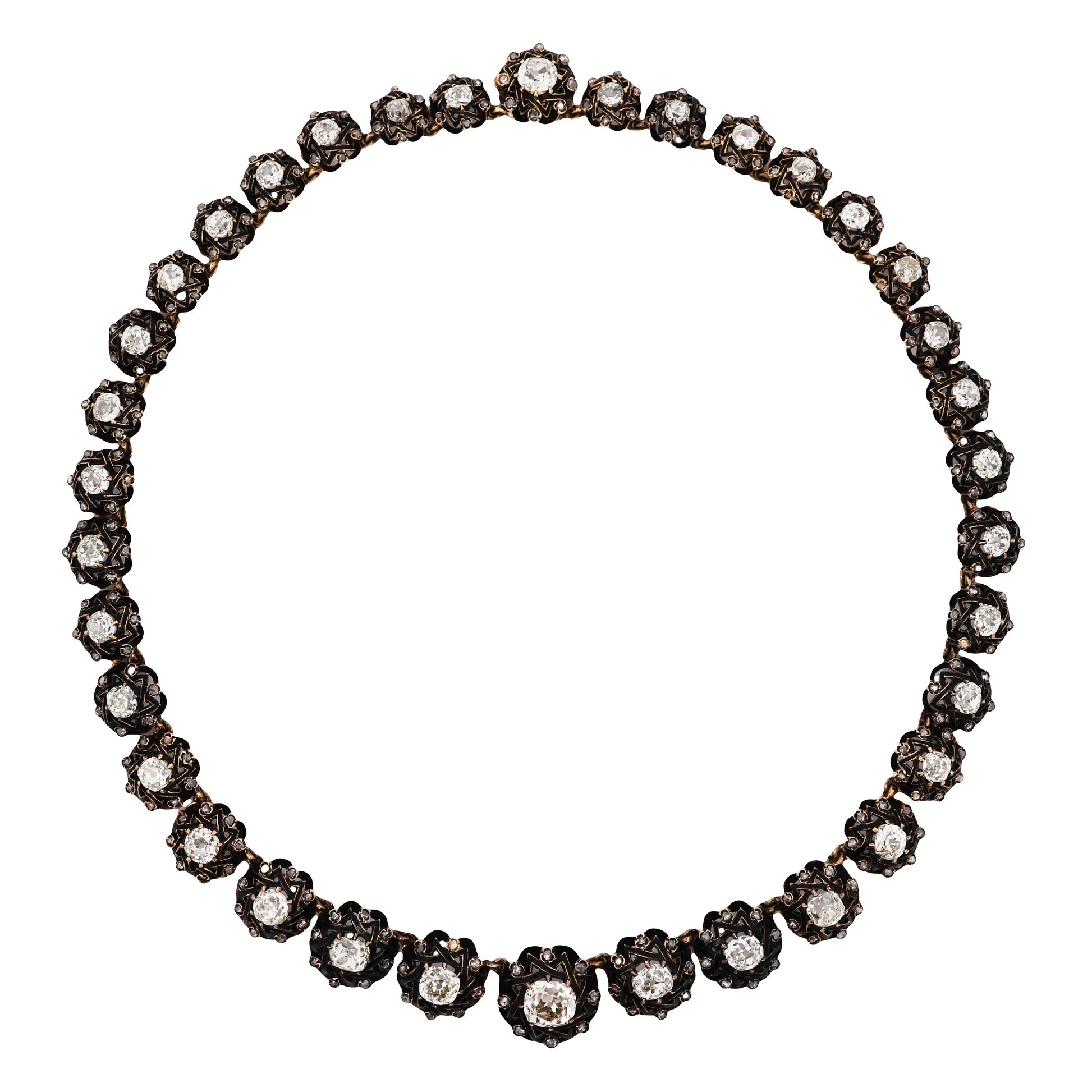 Silver-top-Gold Enamel Diamond Necklace Lueur Jewelry