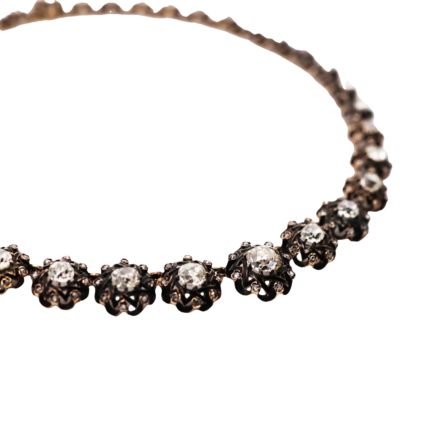 Silver-top-Gold Enamel Diamond Necklace Lueur Jewelry