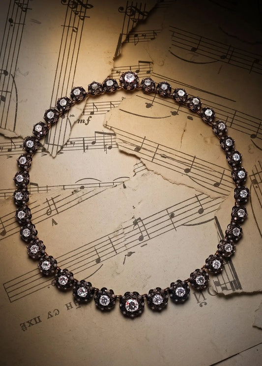 Silver-top-Gold Enamel Diamond Necklace Lueur Jewelry