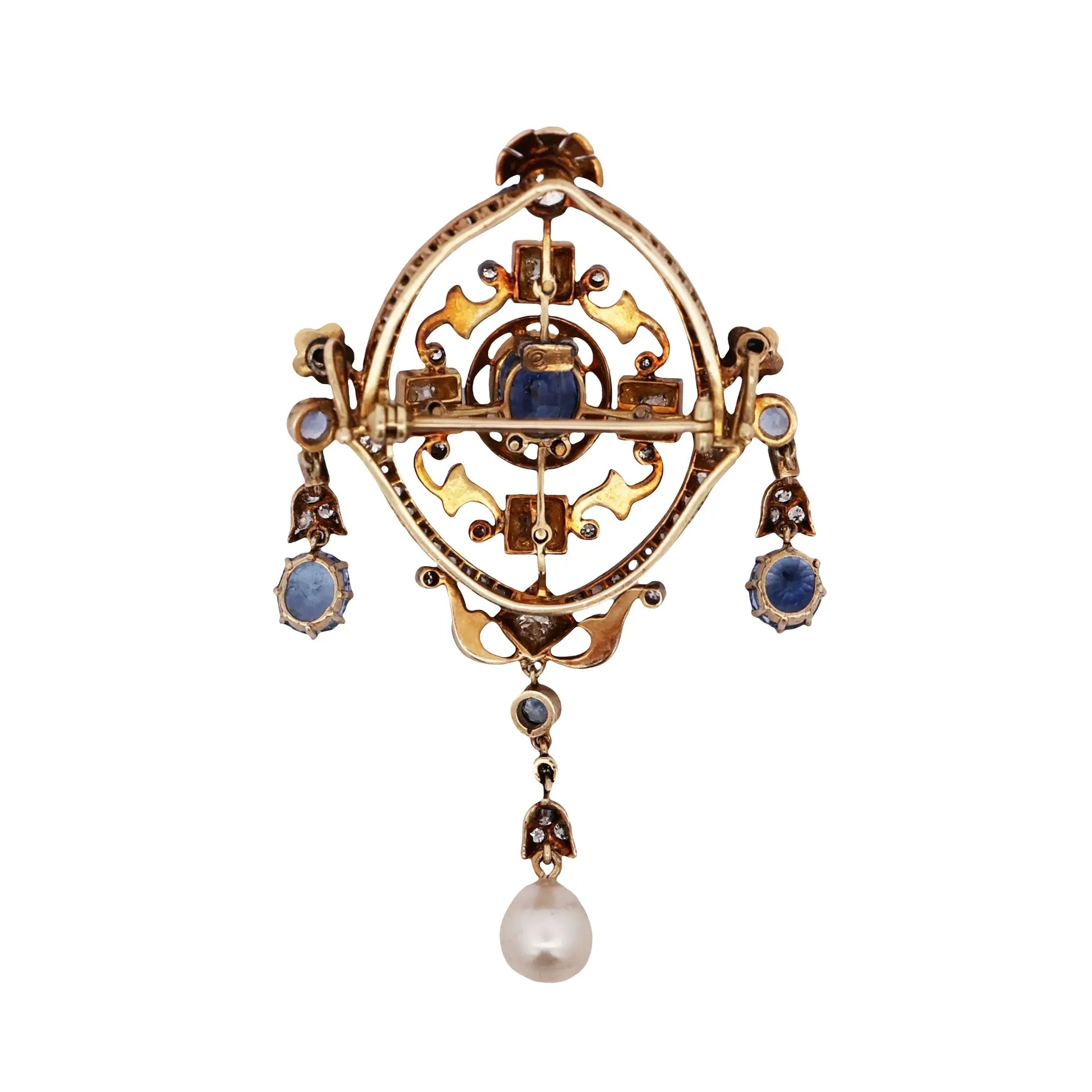 Gold Sapphire Pearl Diamond Pendant Necklace Lueur Jewelry