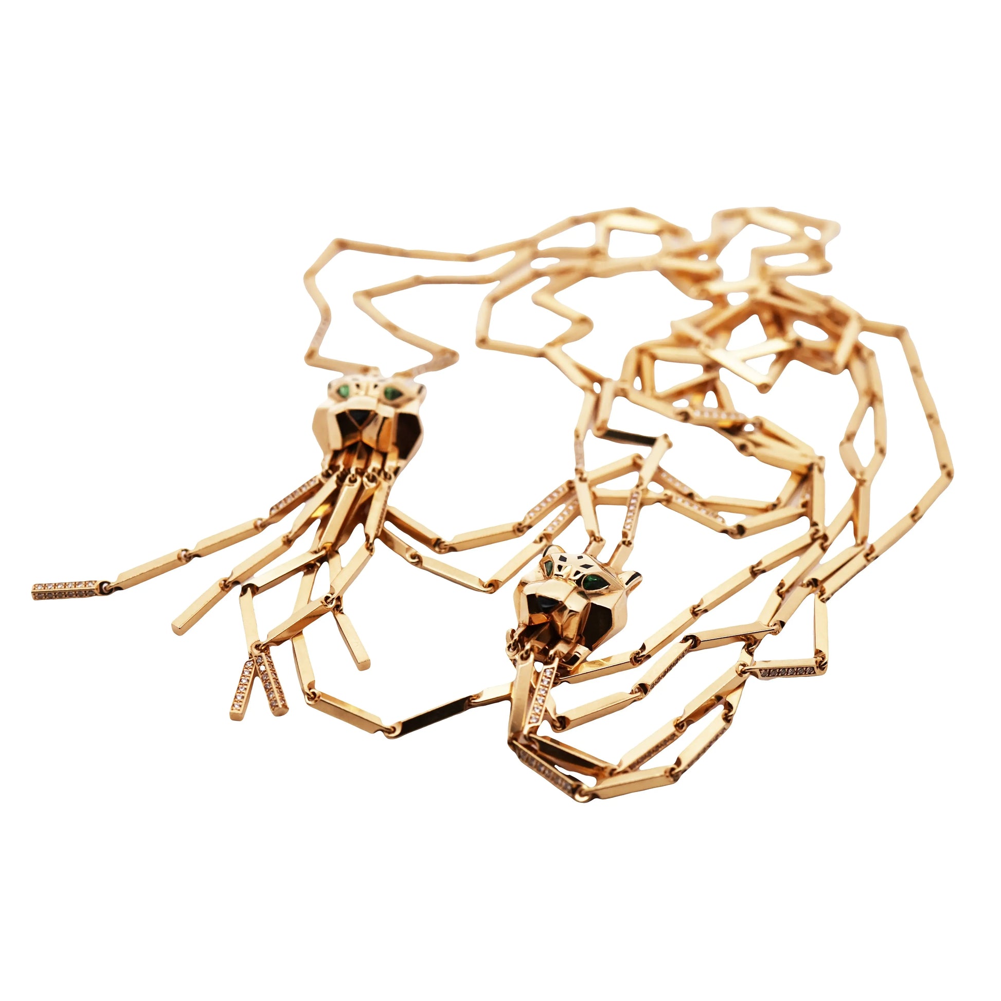 Cartier, 18K Gold Diamond Enamel Panther Necklace Cartier