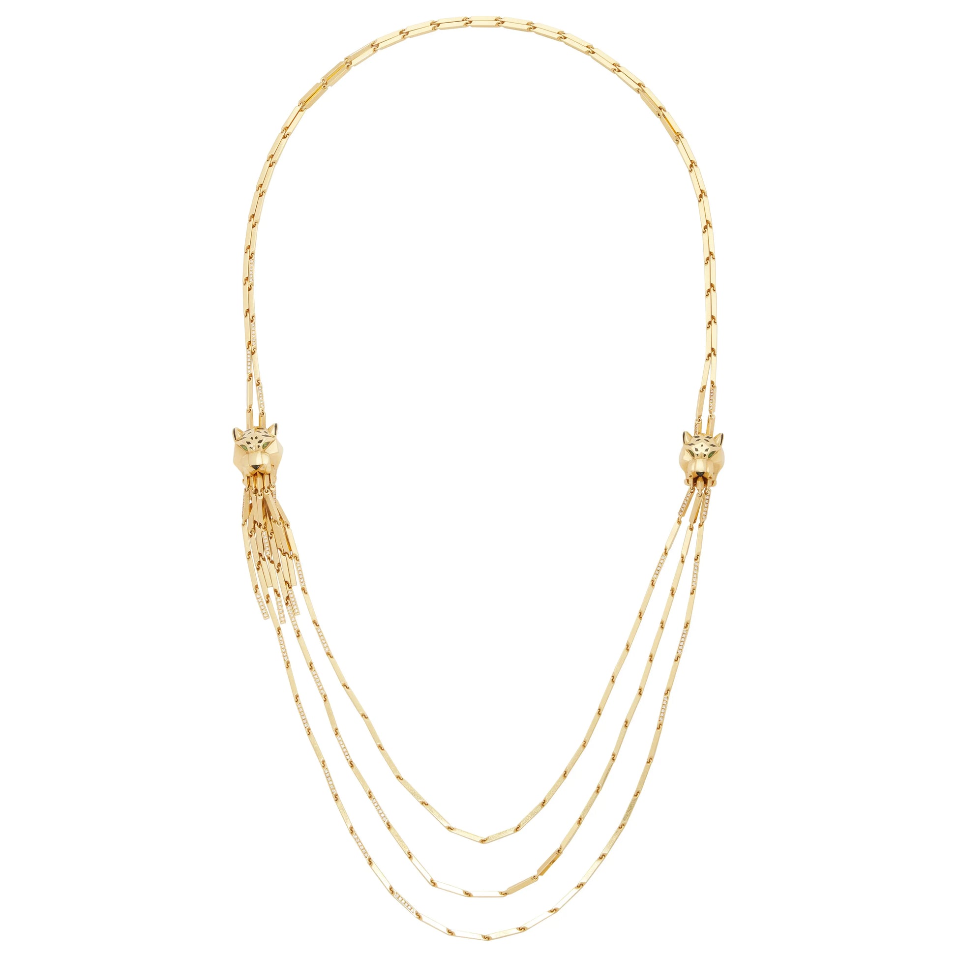 Cartier, 18K Gold Diamond Enamel Panther Necklace Cartier