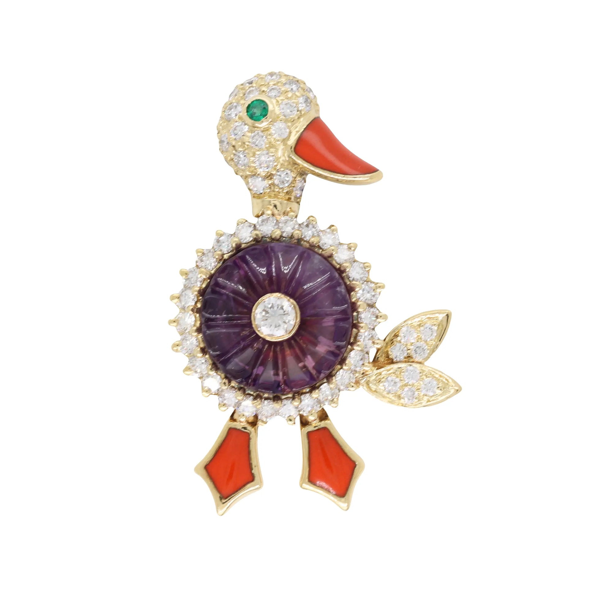 Hammerman, Two 18K Gold Gemstone Duck Brooches Hammerman