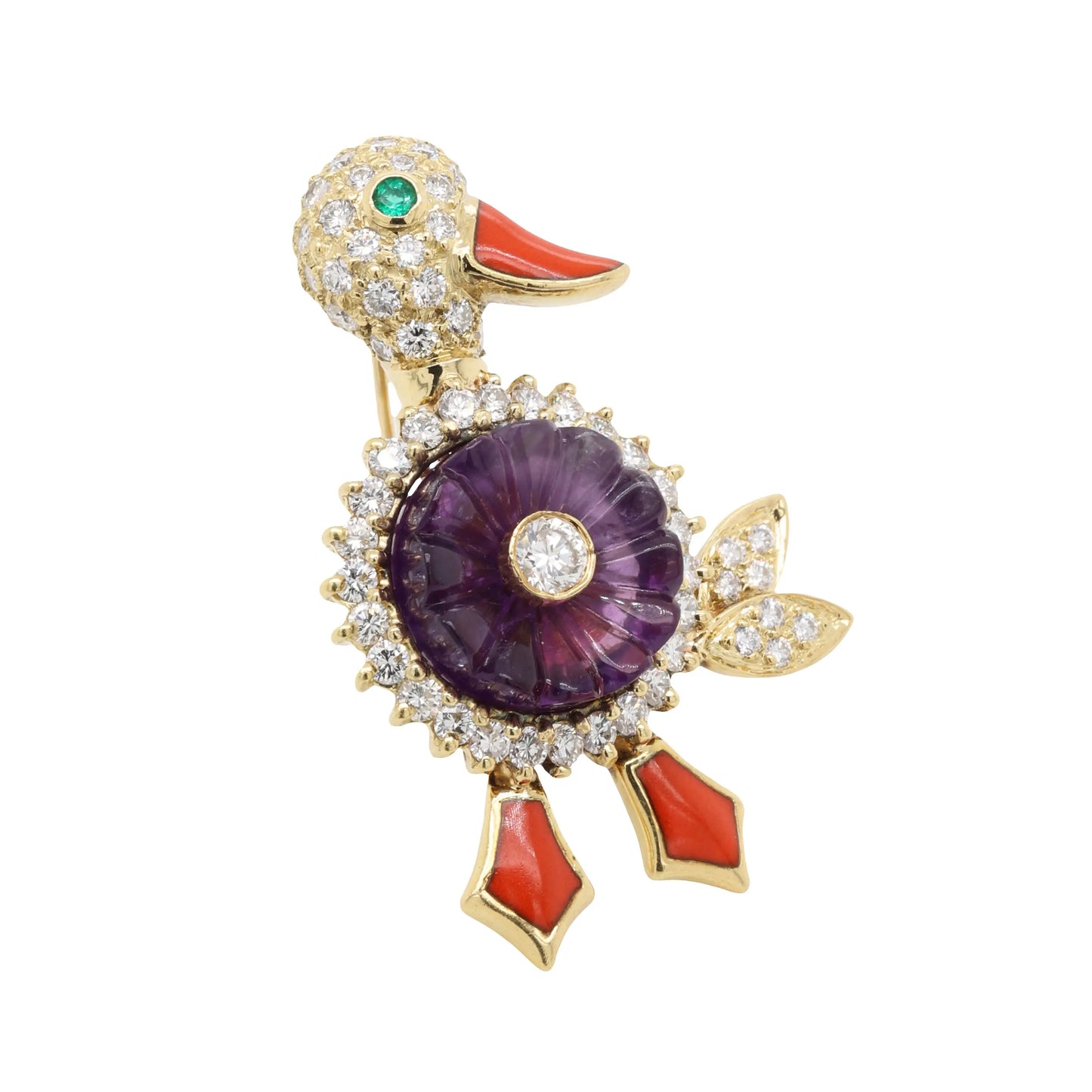 Hammerman, Two 18K Gold Gemstone Duck Brooches Hammerman