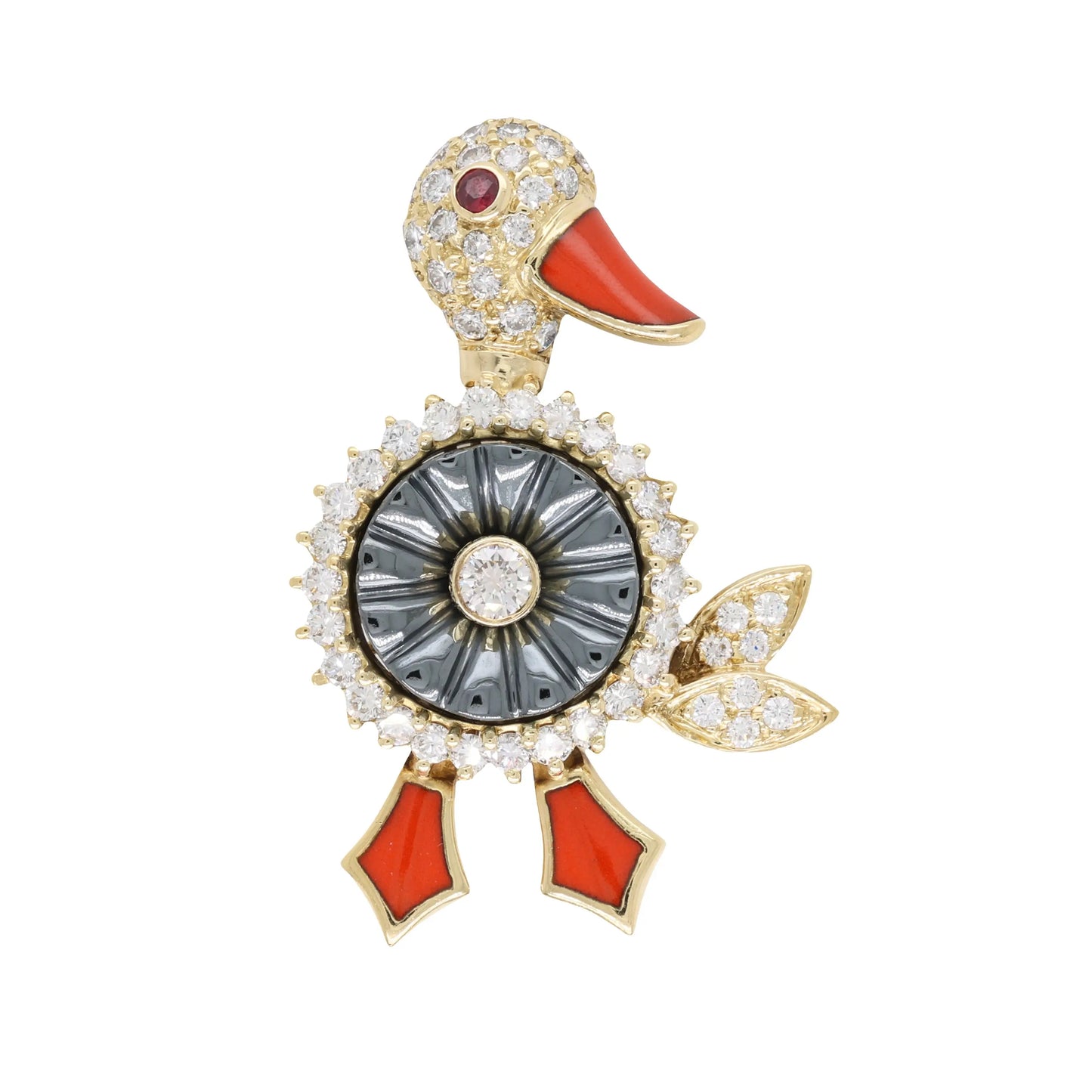 Hammerman, Two 18K Gold Gemstone Duck Brooches Hammerman