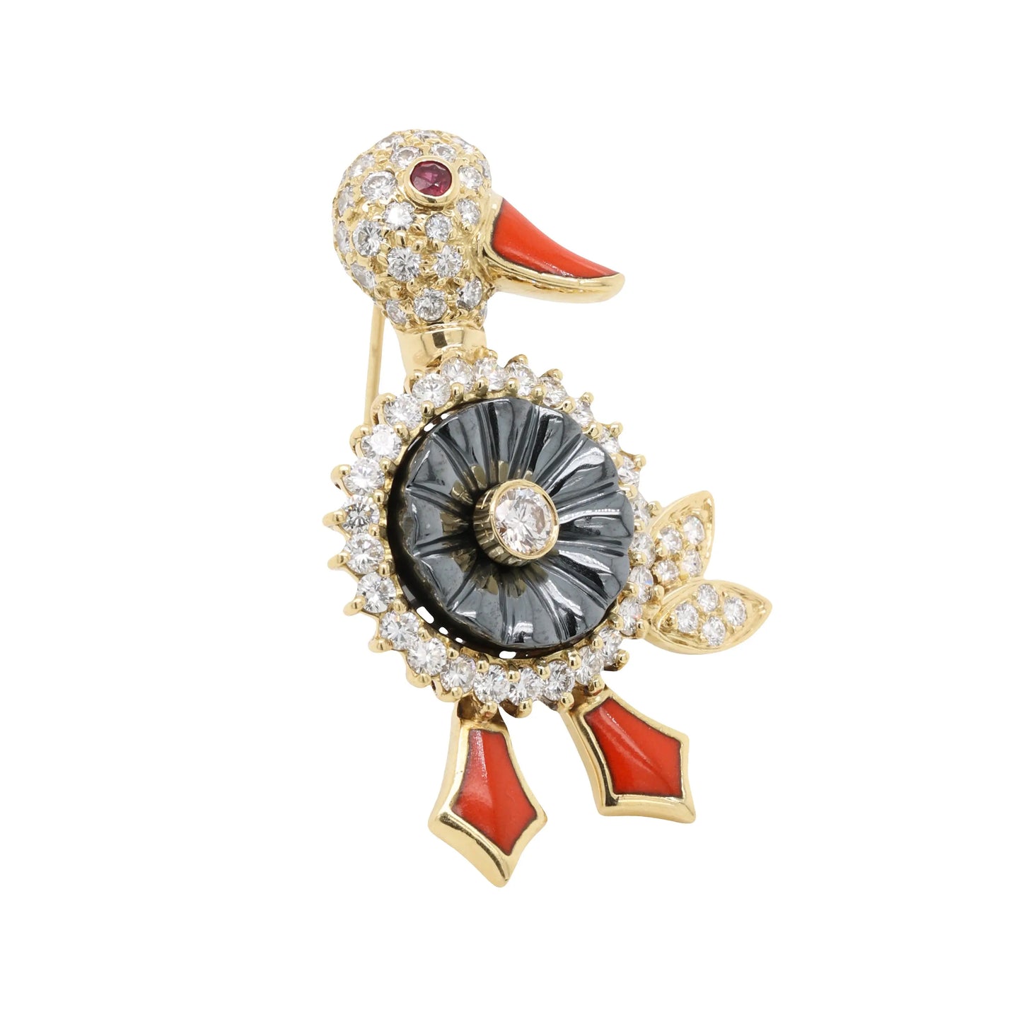 Hammerman, Two 18K Gold Gemstone Duck Brooches Hammerman