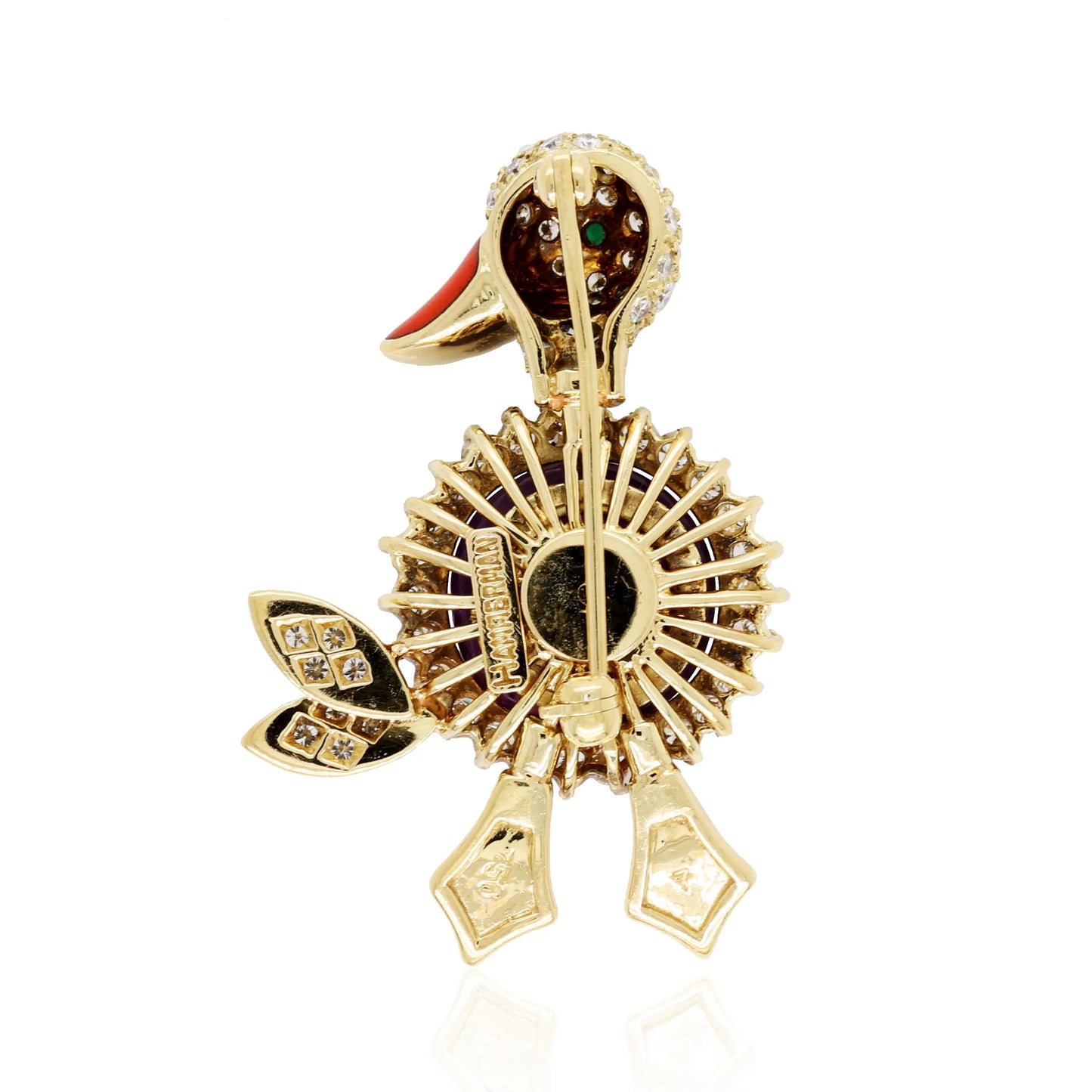 Hammerman, Two 18K Gold Gemstone Duck Brooches Hammerman