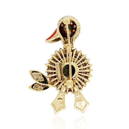 Hammerman, Two 18K Gold Gemstone Duck Brooches Hammerman