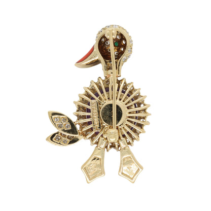 Hammerman, Two 18K Gold Gemstone Duck Brooches Hammerman