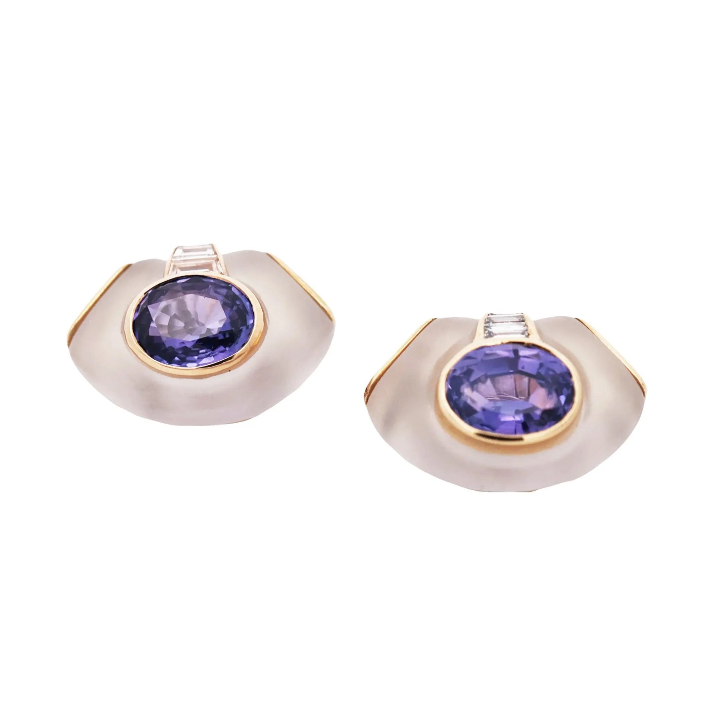 Bvlgari, 18K Gold Ceylon no-heat Color Sapphire Rock-crystal Diamond Earrings, AGL Bvlgari