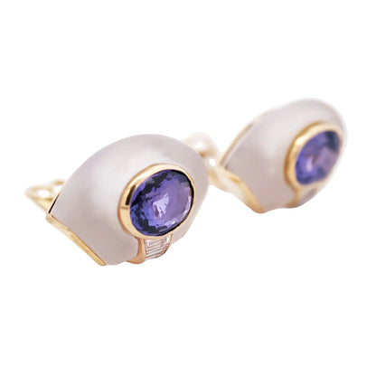 Bvlgari, 18K Gold Ceylon no-heat Color Sapphire Rock-crystal Diamond Earrings, AGL Bvlgari