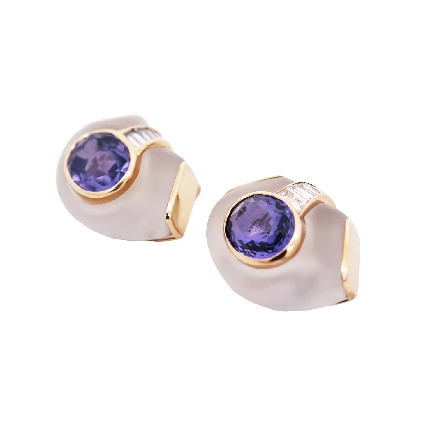 Bvlgari, 18K Gold Ceylon no-heat Color Sapphire Rock-crystal Diamond Earrings, AGL Bvlgari