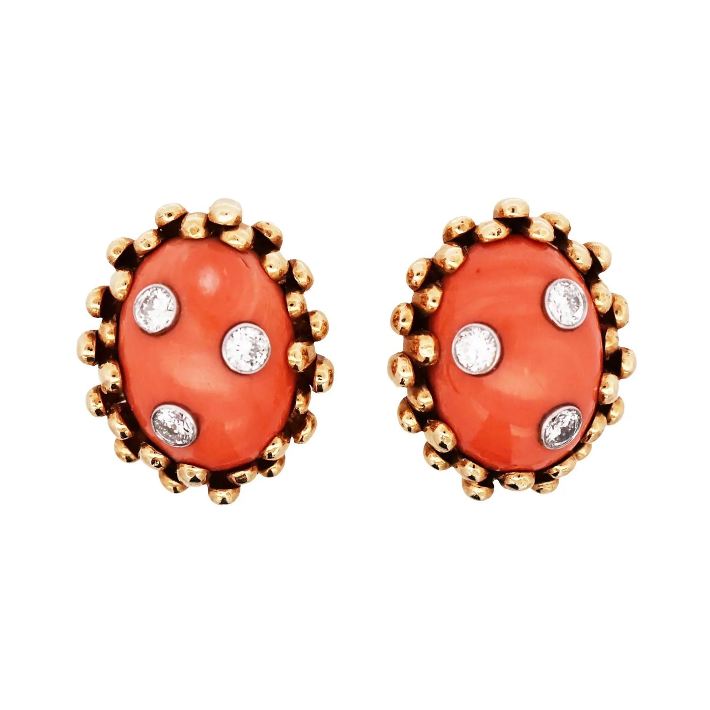 David Webb, 18K Gold Coral Diamond Earrings
