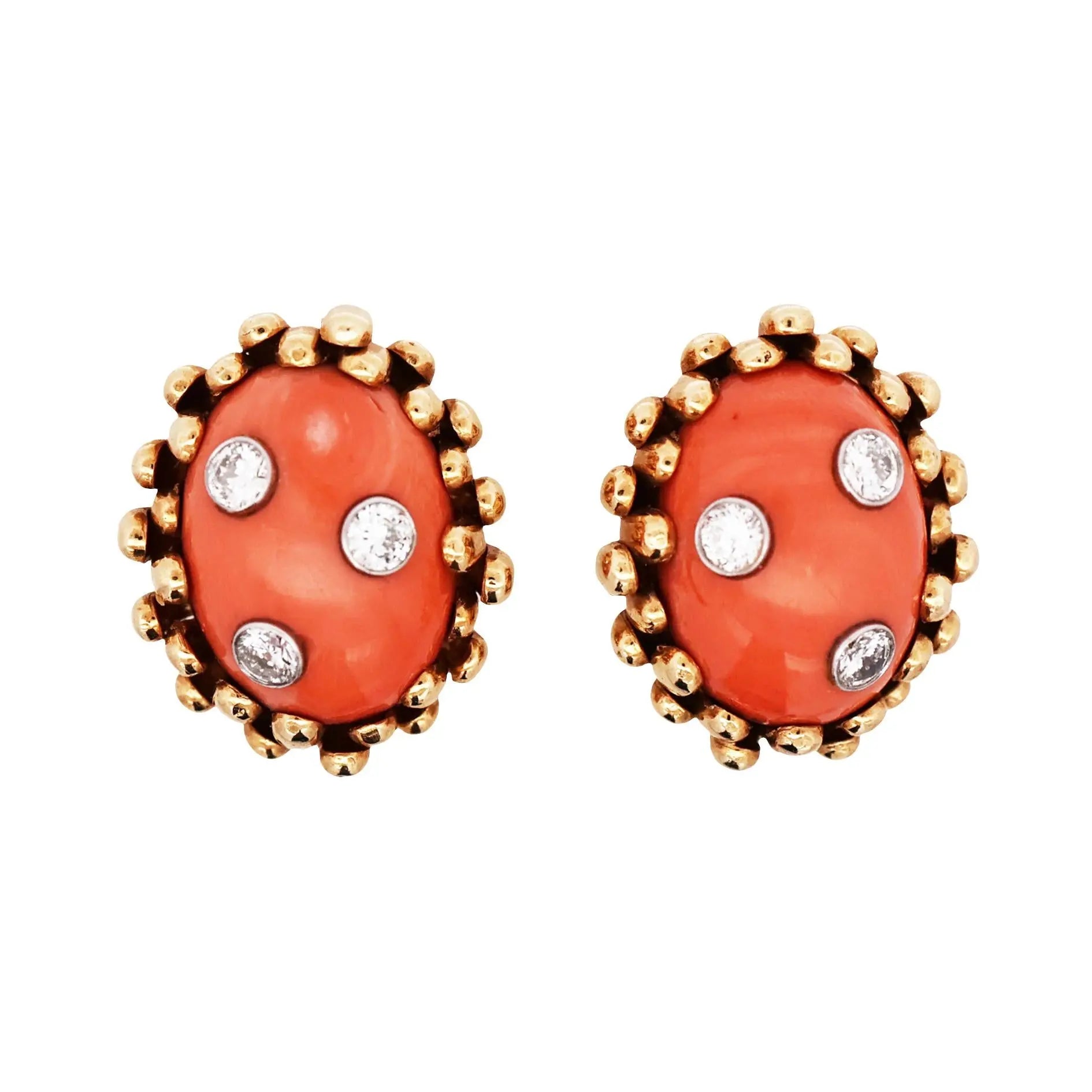 David Webb, 18K Gold Coral Diamond Earrings