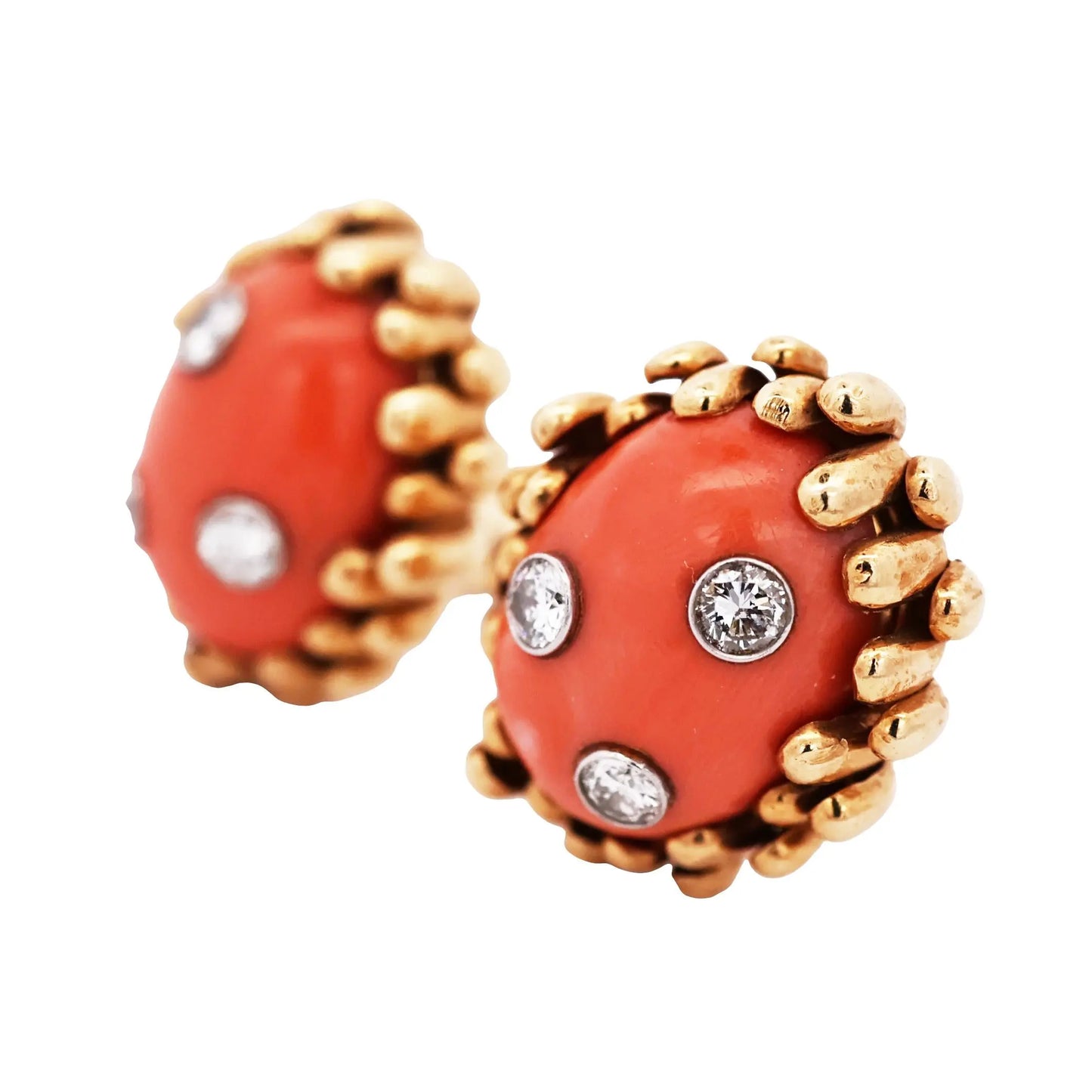 David Webb, 18K Gold Coral Diamond Earrings