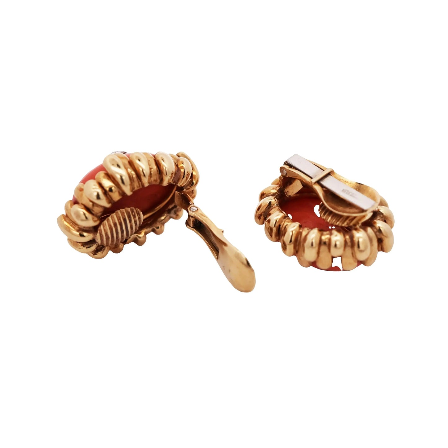 David Webb, 18K Gold Coral Diamond Earrings