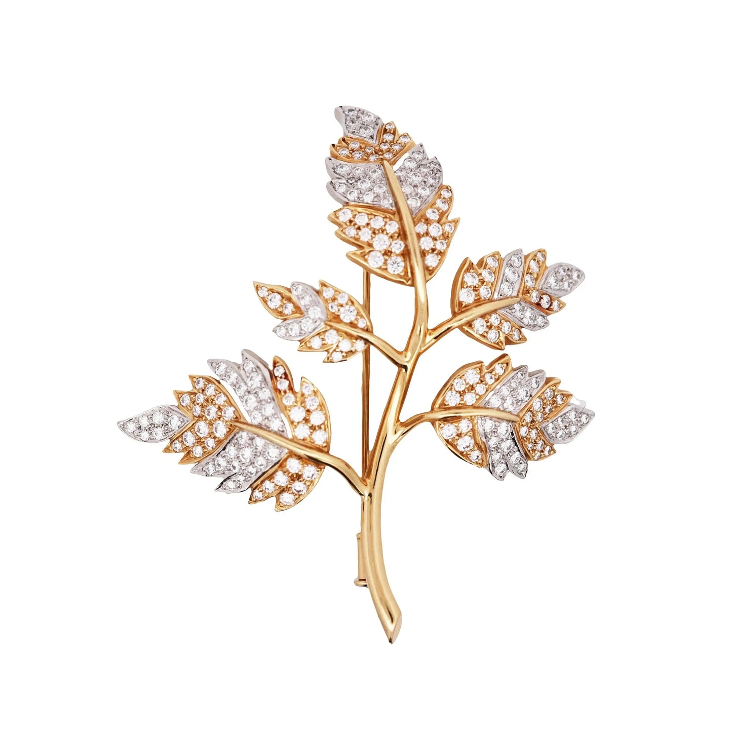 Tiffany Schlumberger, Platinum 18K Gold Diamond Leaf Brooch