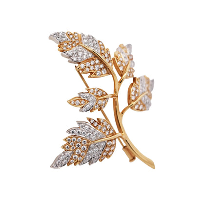 Tiffany Schlumberger, Platinum 18K Gold Diamond Leaf Brooch