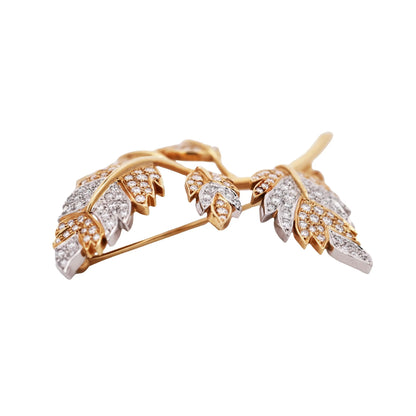 Tiffany Schlumberger, Platinum 18K Gold Diamond Leaf Brooch