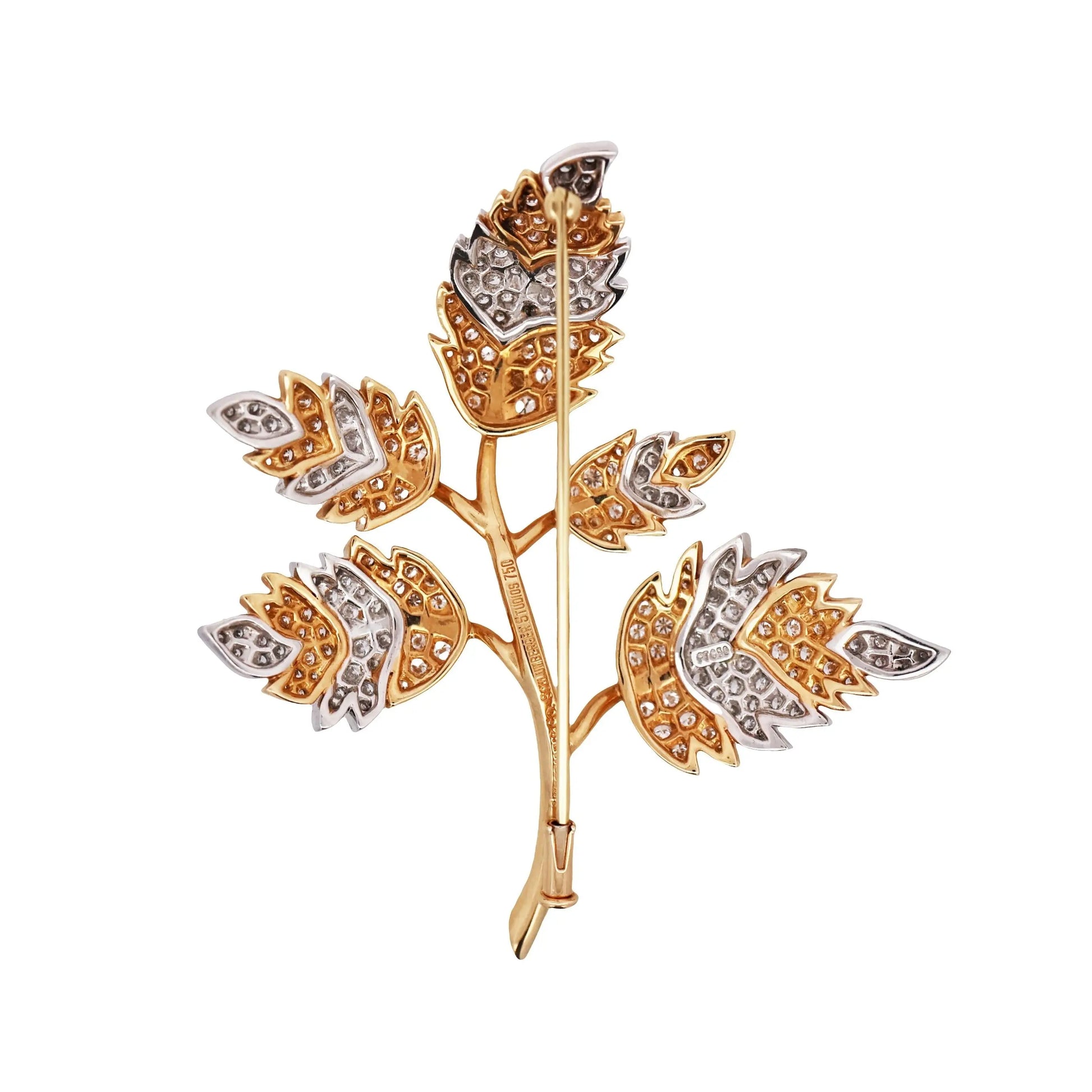 Tiffany Schlumberger, Platinum 18K Gold Diamond Leaf Brooch