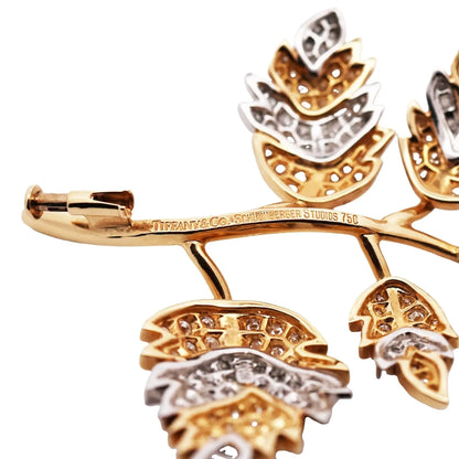 Tiffany Schlumberger, Platinum 18K Gold Diamond Leaf Brooch