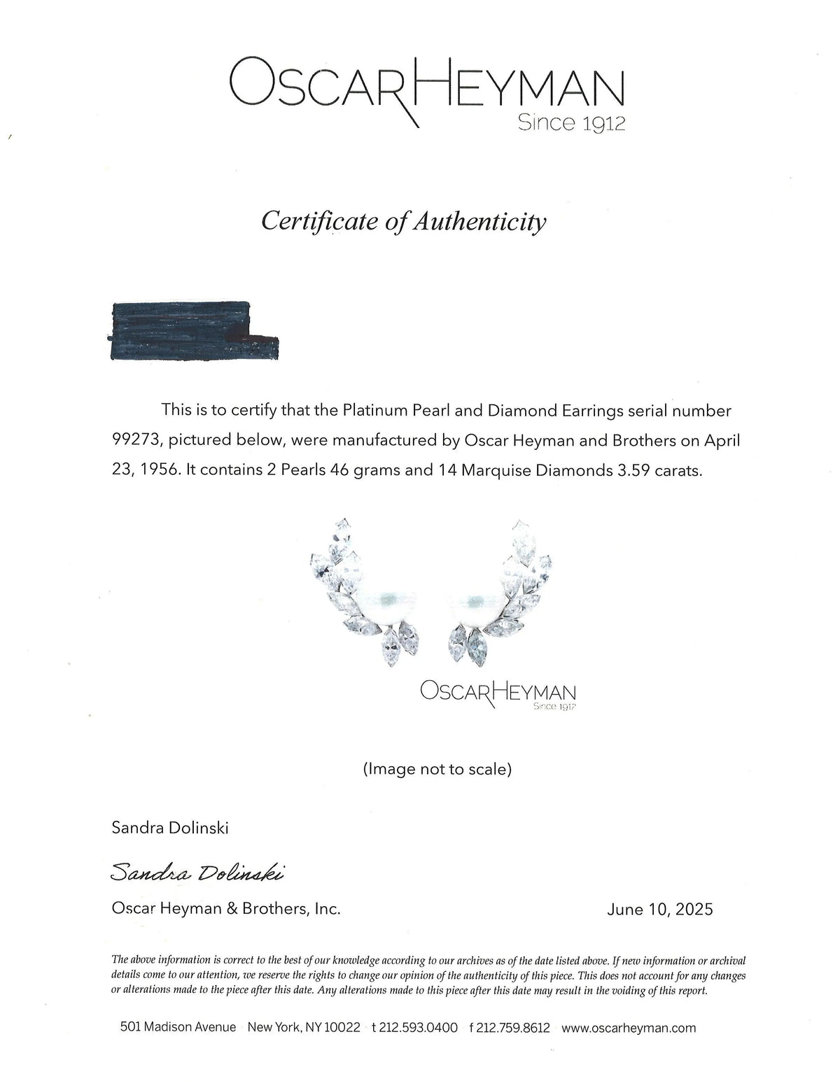 Oscar Heyman, Platinum Diamond Earrings, Certificate