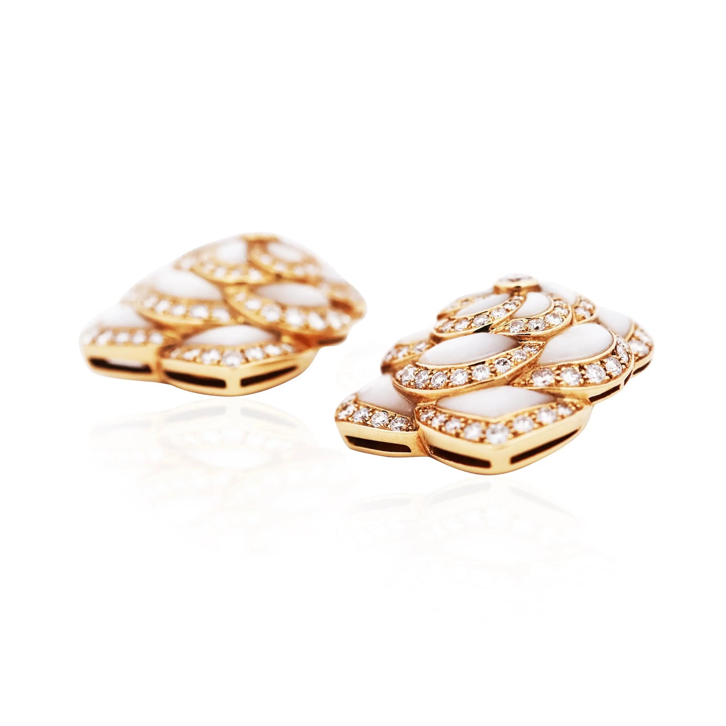 Van Cleef & Arpels, 18K Gold Mother-of-Pearl Diamond Flower Earrings