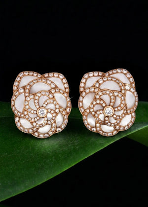 Van Cleef & Arpels, 18K Gold Mother-of-Pearl Diamond Flower Earrings