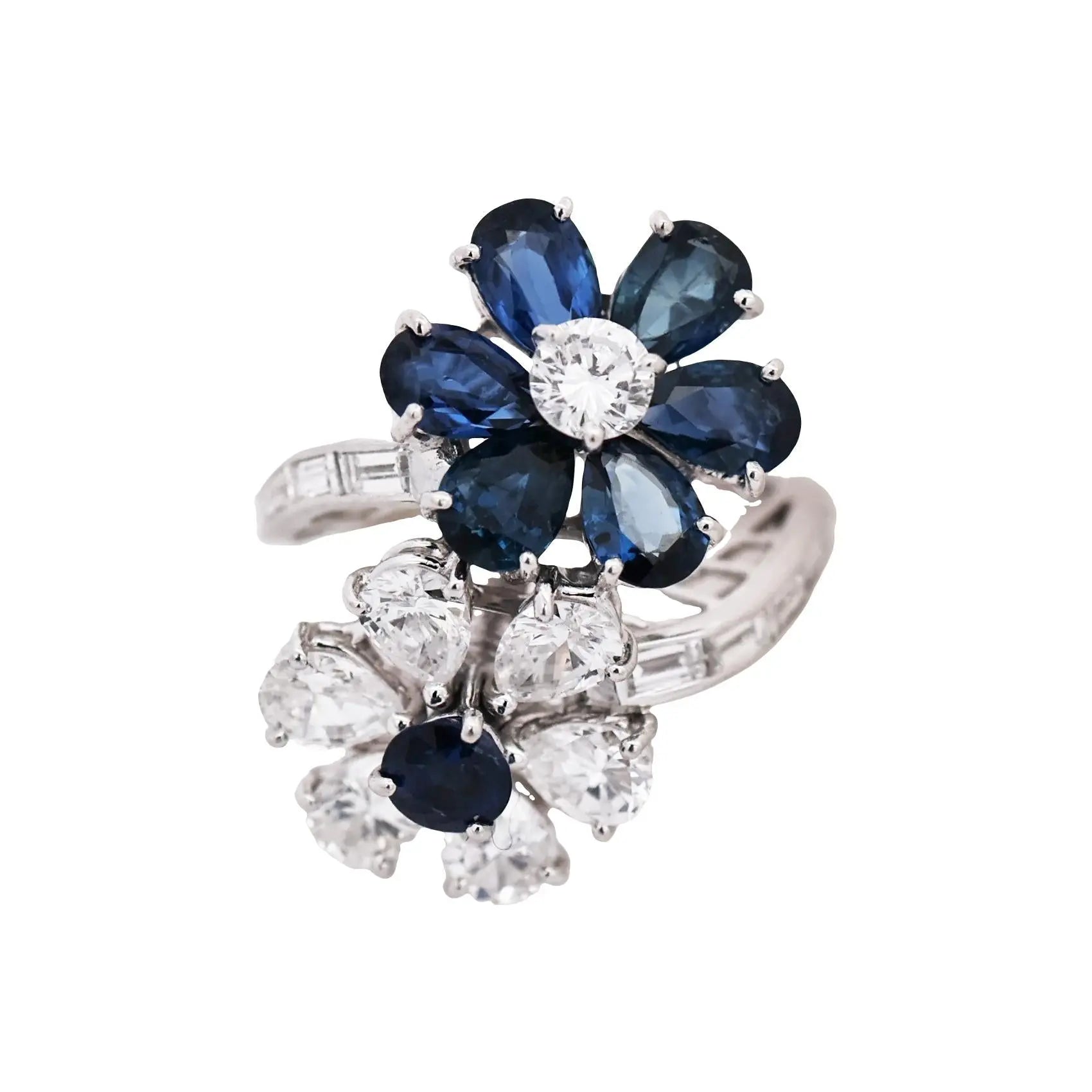 Bvlgari, Platinum Sapphire Diamond Flower Bypass Ring