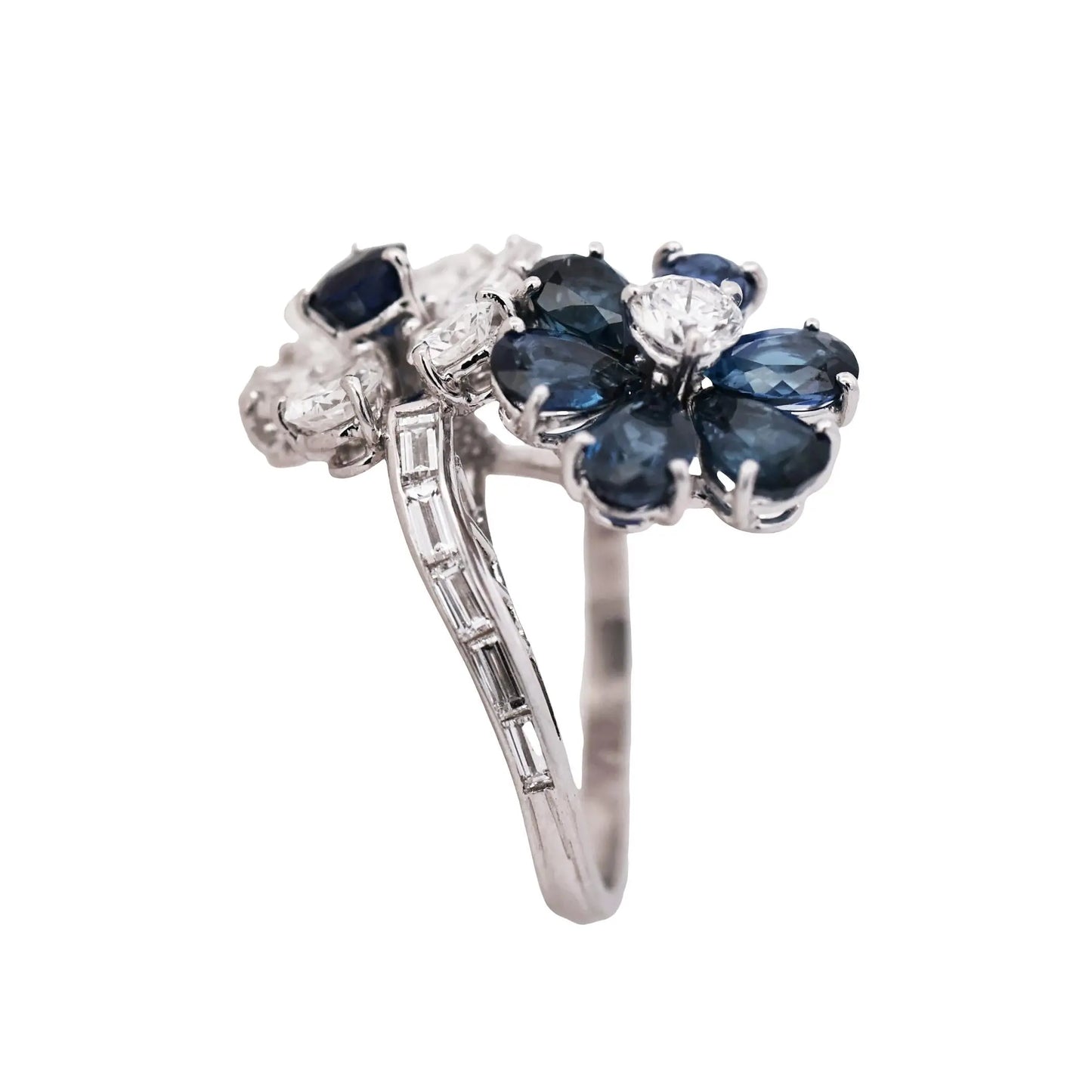 Bvlgari, Platinum Sapphire Diamond Flower Bypass Ring