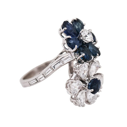Bvlgari, Platinum Sapphire Diamond Flower Bypass Ring