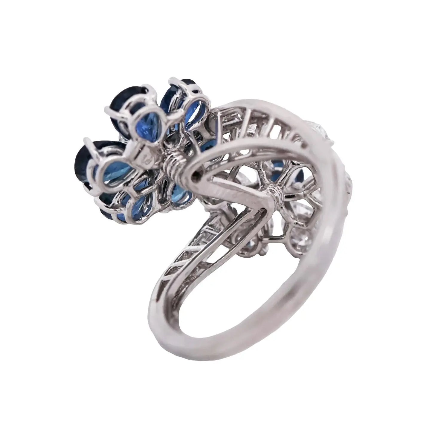 Bvlgari, Platinum Sapphire Diamond Flower Bypass Ring