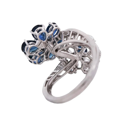 Bvlgari, Platinum Sapphire Diamond Flower Bypass Ring