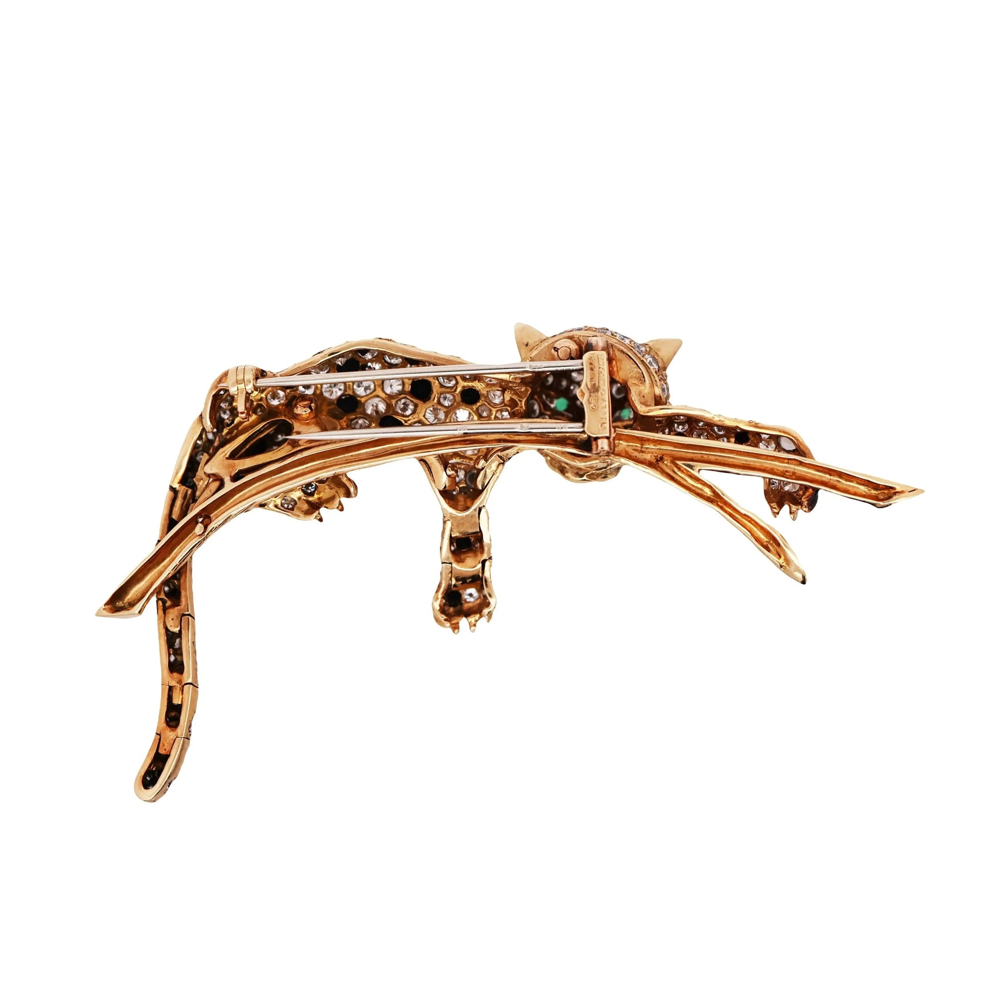 Van Cleef & Arpels, 18K Gold Diamond Onyx Emerald Feline Brooch