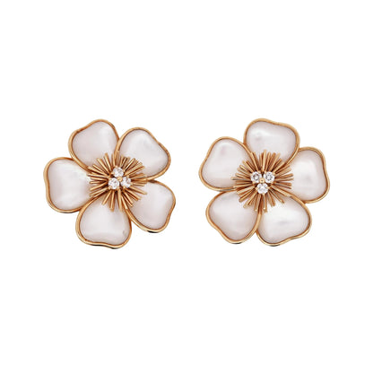 Van Cleef & Arpels, 18K Gold Mother-of-Pearl Diamond Flower Earrings