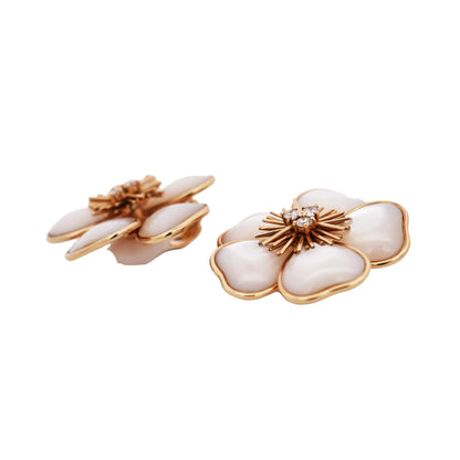 Van Cleef & Arpels, 18K Gold Mother-of-Pearl Diamond Flower Earrings