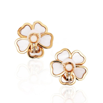 Van Cleef & Arpels, 18K Gold Mother-of-Pearl Diamond Flower Earrings