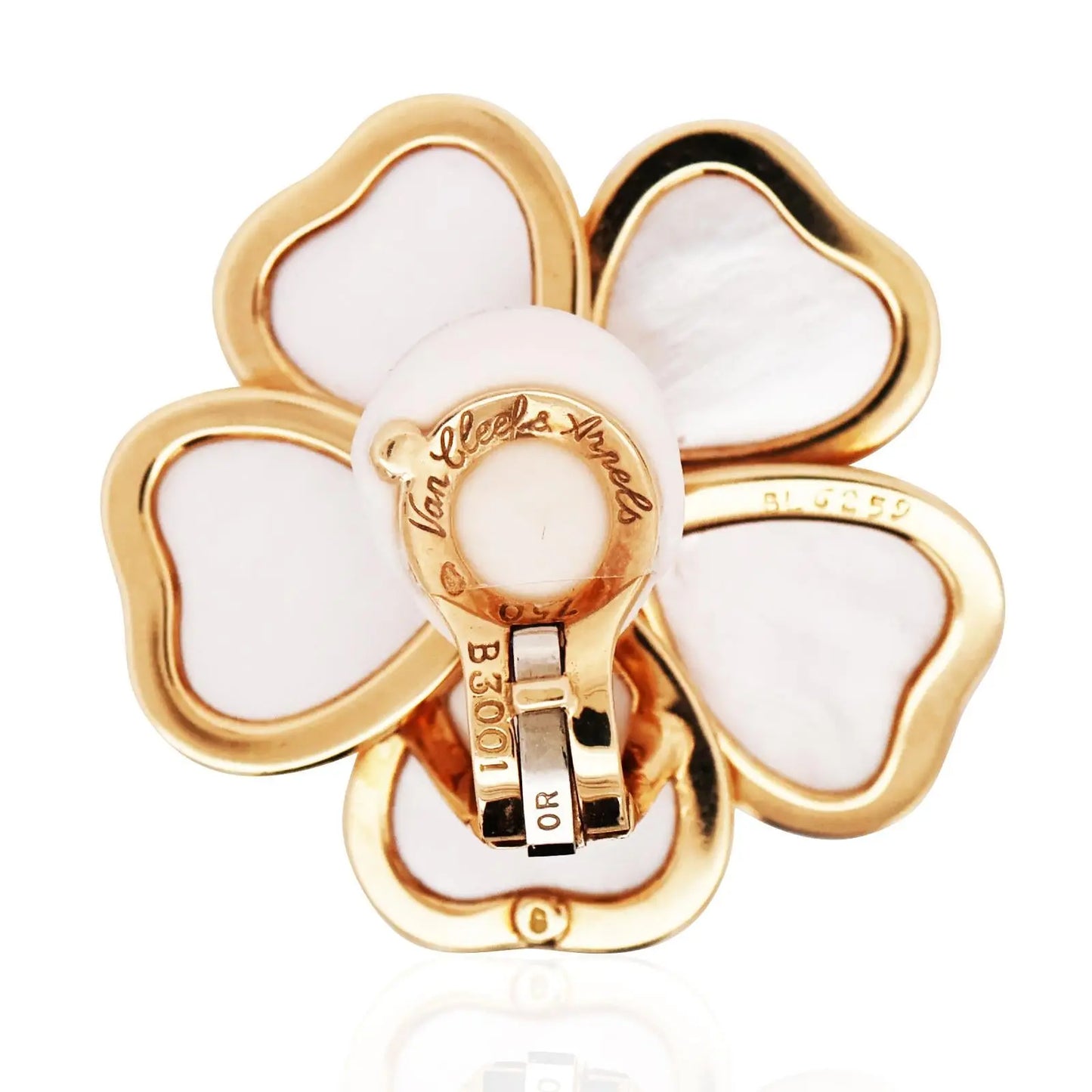 Van Cleef & Arpels, 18K Gold Mother-of-Pearl Diamond Flower Earrings