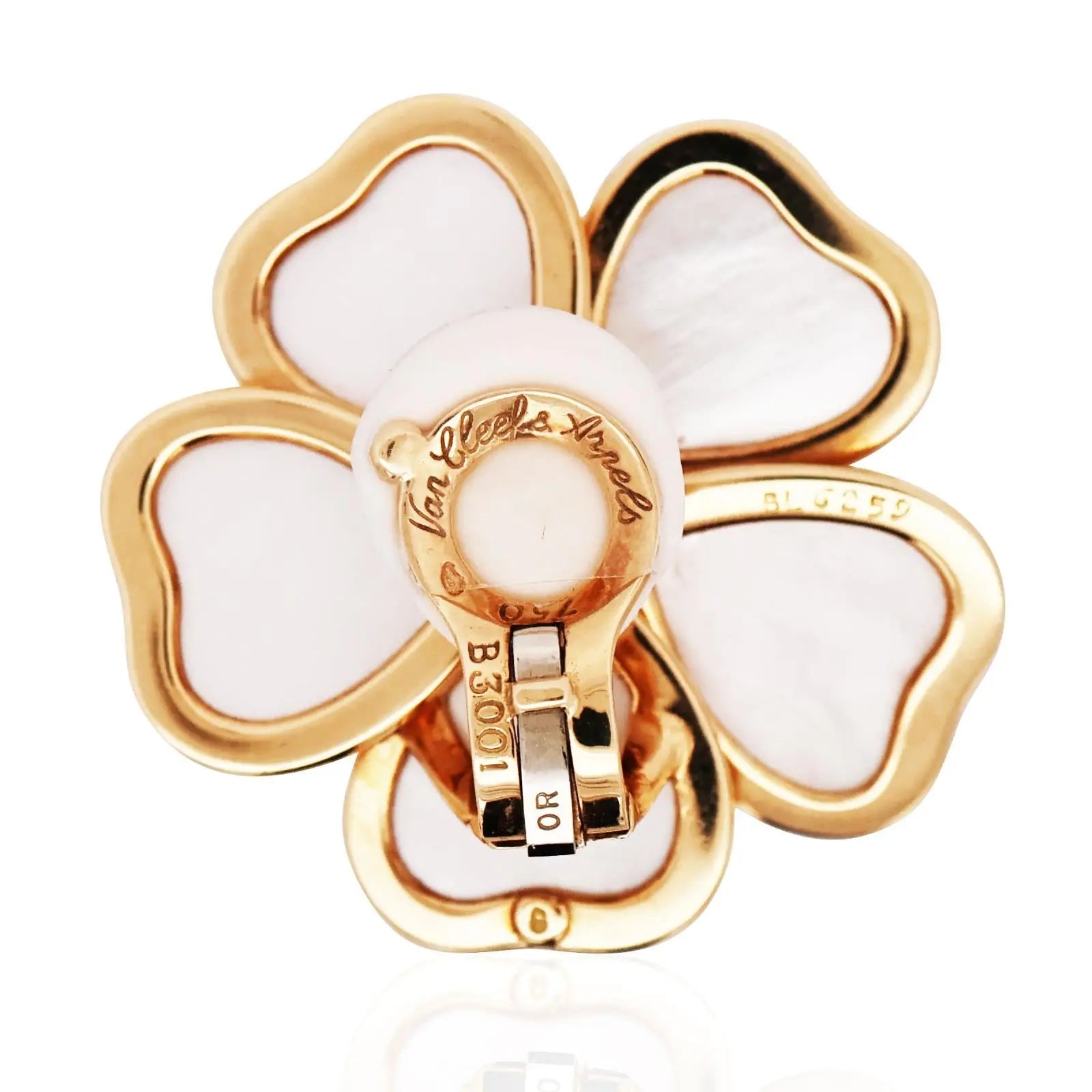 Van Cleef & Arpels, 18K Gold Mother-of-Pearl Diamond Flower Earrings