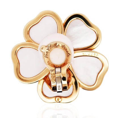 Van Cleef & Arpels, 18K Gold Mother-of-Pearl Diamond Flower Earrings