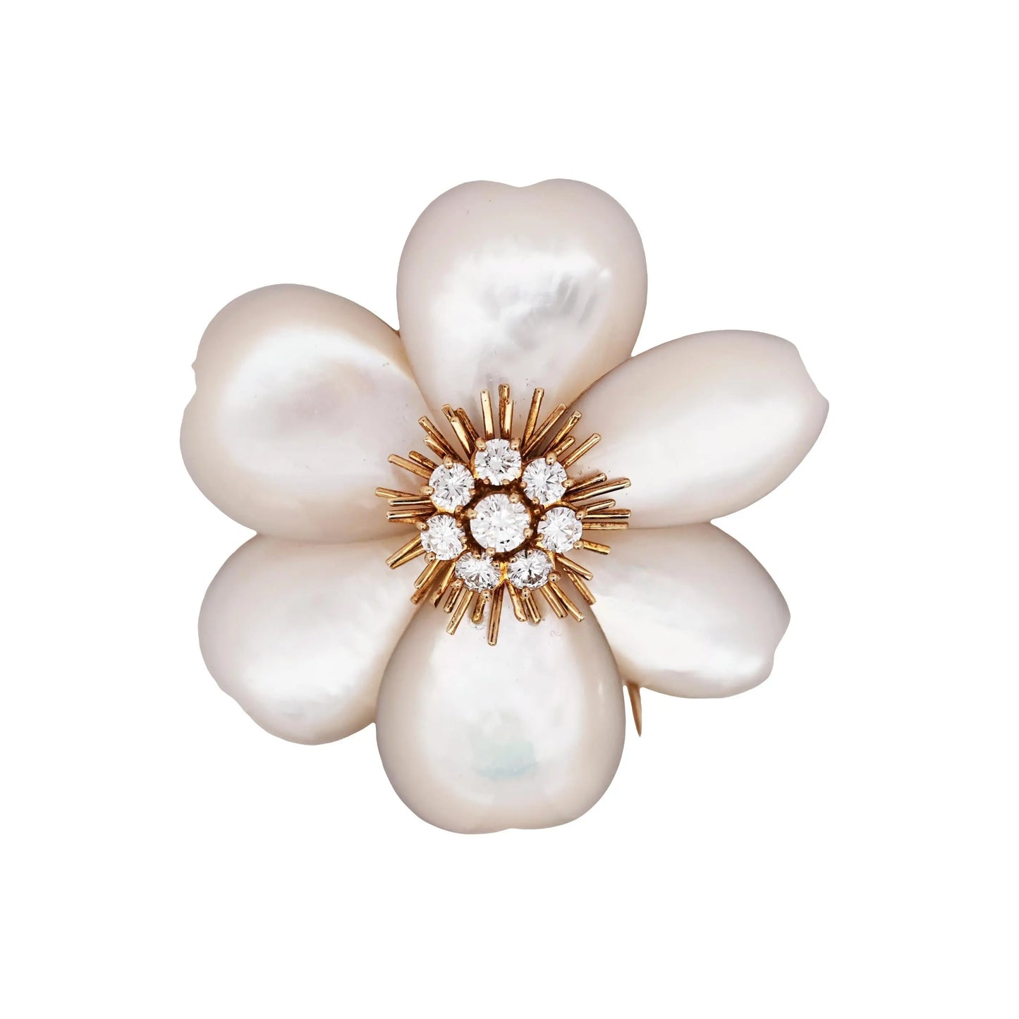 Van Cleef & Arpels, 18K Gold Mother-of-Pearl Diamond Flower Brooch